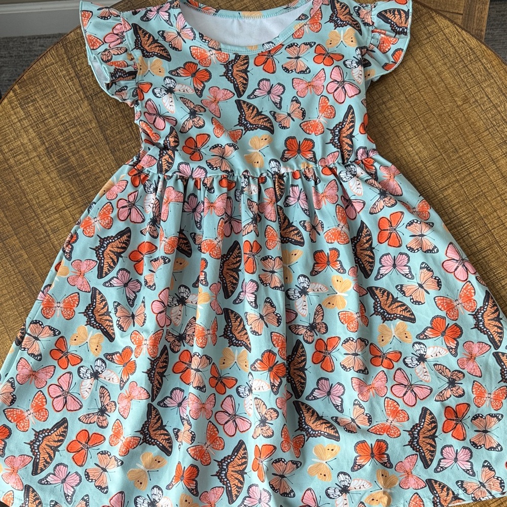 Butterfly Print Kids Dress - Multicolor